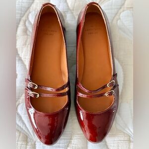 Sézane Ninon Low Ballerinas | Patent Mahogany | Size 8